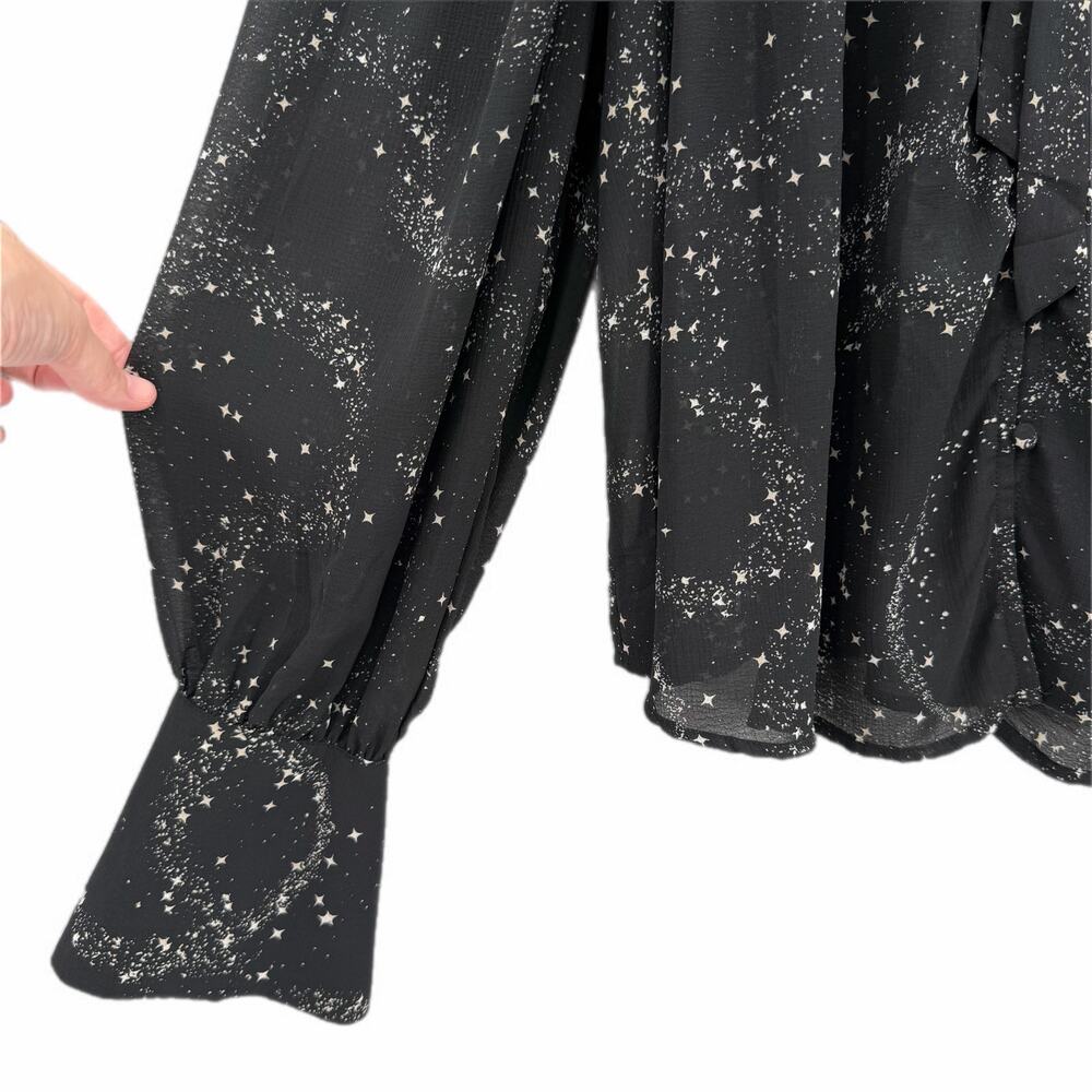 Free People Stars Align Black & White Sheer Button Up Long Sleeve Blouse Top - Picture 12 of 15